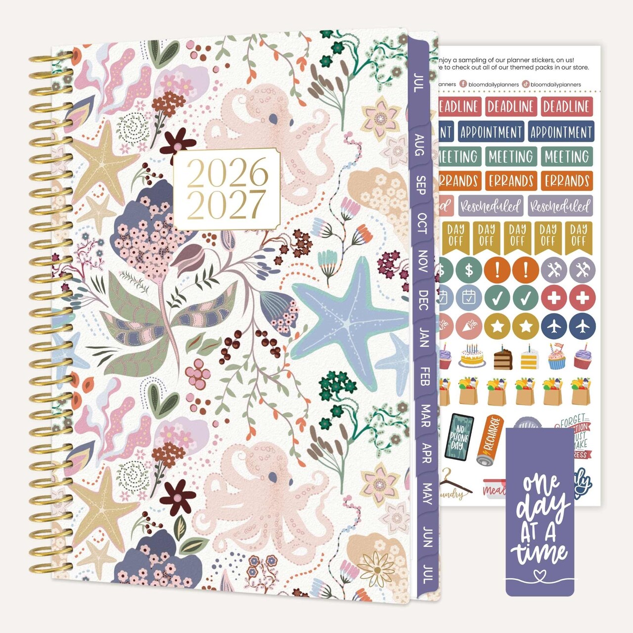 bloom daily planners 2026-2027 Academic Planner, 13 Month Soft Cover Monthly & Weekly, 5.5" x 8.25", Stickers Included, Seaside Whimsy